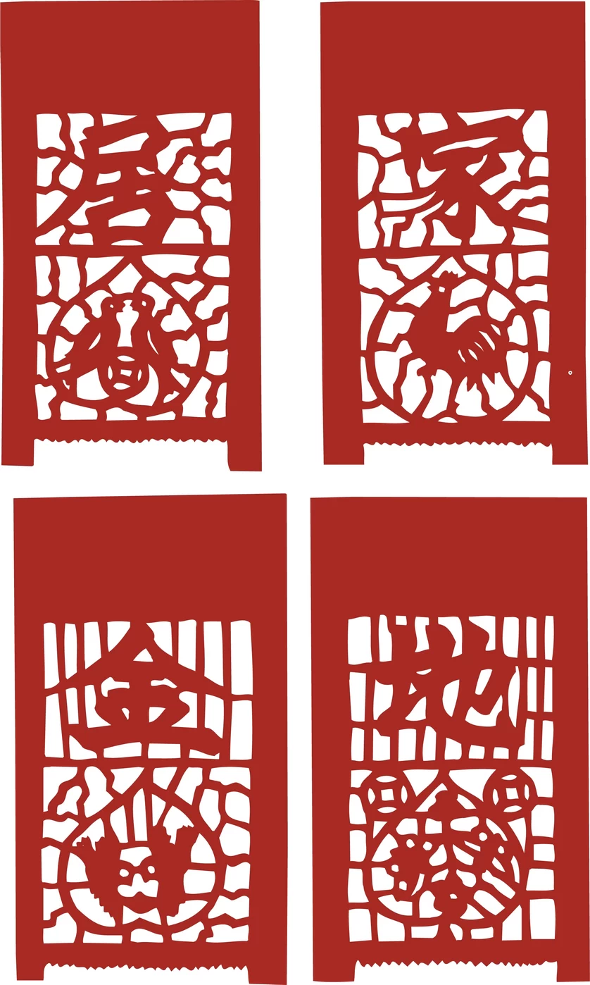 中国风中式传统喜庆民俗人物动物窗花剪纸插画边框AI矢量PNG素材【1978】